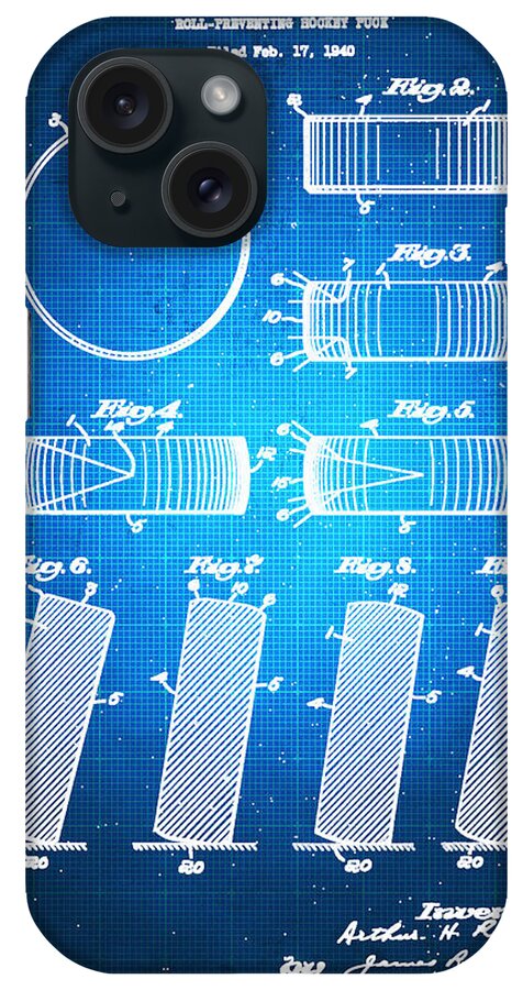 Hockey iPhone Case featuring the mixed media Hockey Puck Patent Blueprint Drawing by Tony Rubino