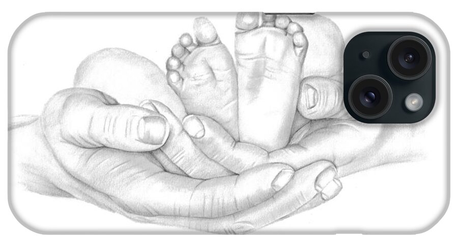 Baby's Feet iPhone Case featuring the drawing Holding the Future by Patricia Hiltz
