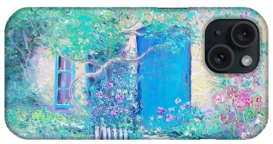 Cottage Garden iPhone Case featuring the painting Hollyhocks garden by Jan Matson