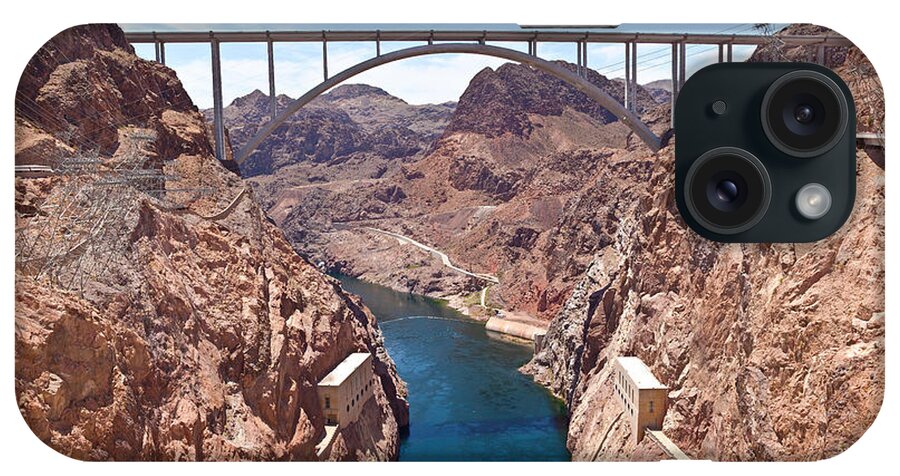 Photography iPhone Case featuring the photograph Hoover Dam Canyonland And Bridge by Panoramic Images
