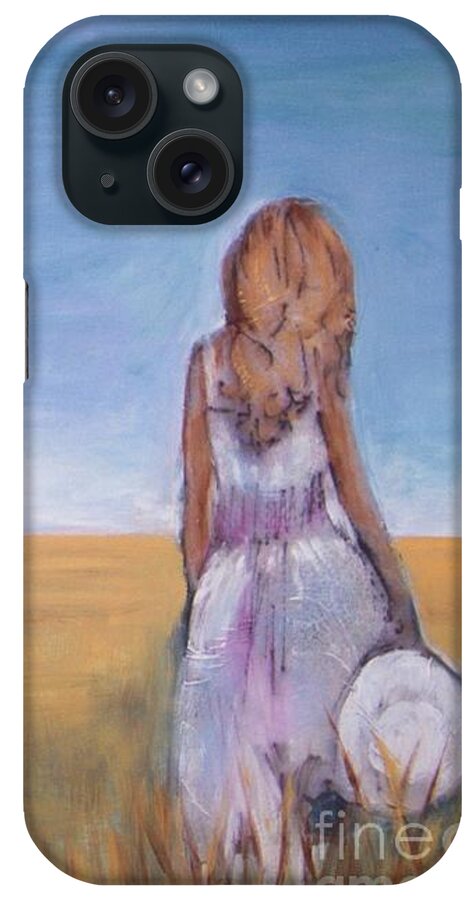 Wheat Field iPhone Case featuring the painting Girl in Wheat Field by Vesna Antic