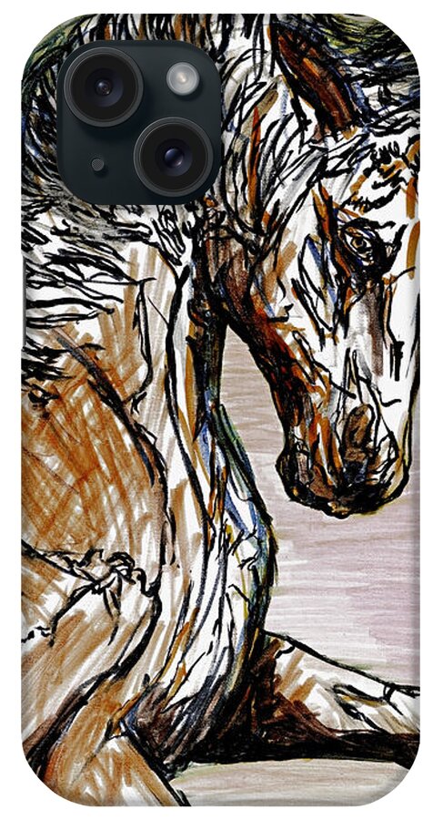 Texas iPhone Case featuring the drawing Horse Twins I #1 by Erich Grant