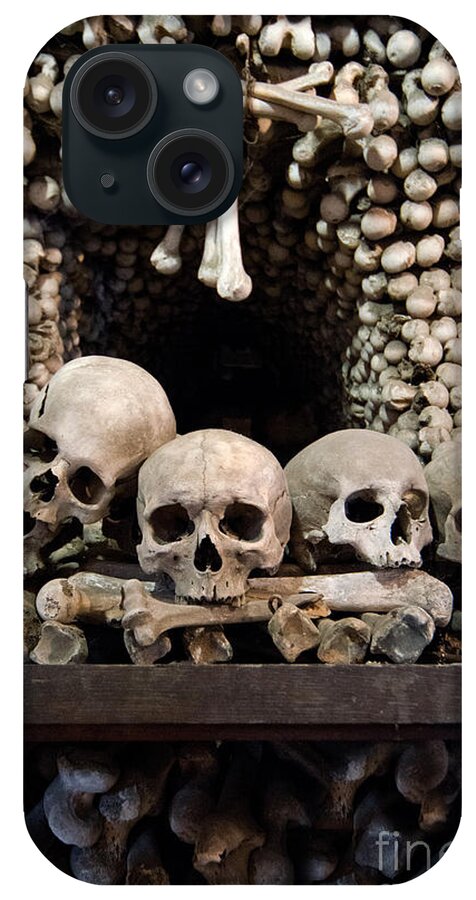 Skull iPhone Case featuring the photograph Human skulls and wall made out of bones by Jaroslaw Blaminsky