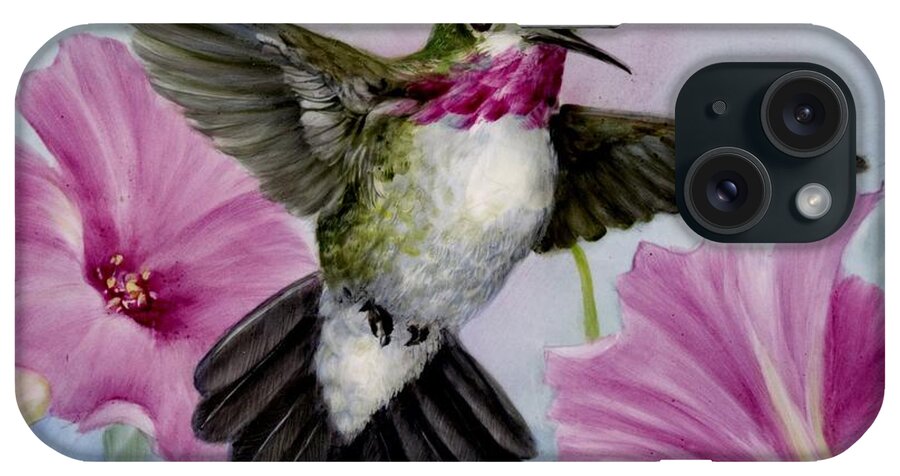 Humming Bird iPhone Case featuring the painting Hummer in Petunias by Summer Celeste