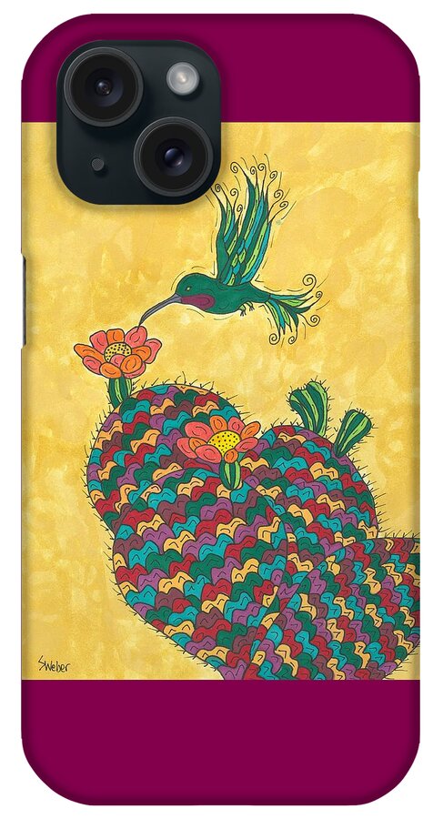 Prickly Pear iPhone Case featuring the painting Hummingbird and Prickly Pear by Susie Weber