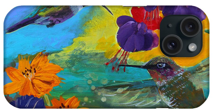 Hummingbirds iPhone Case featuring the painting Hummingbirds Prayer Warriors by Robin Pedrero