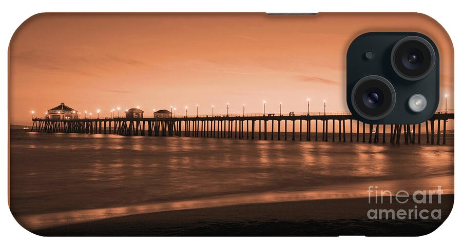 Huntington Beach iPhone Case featuring the photograph Huntington Beach Pier - Twilight Sepia by Jim Carrell