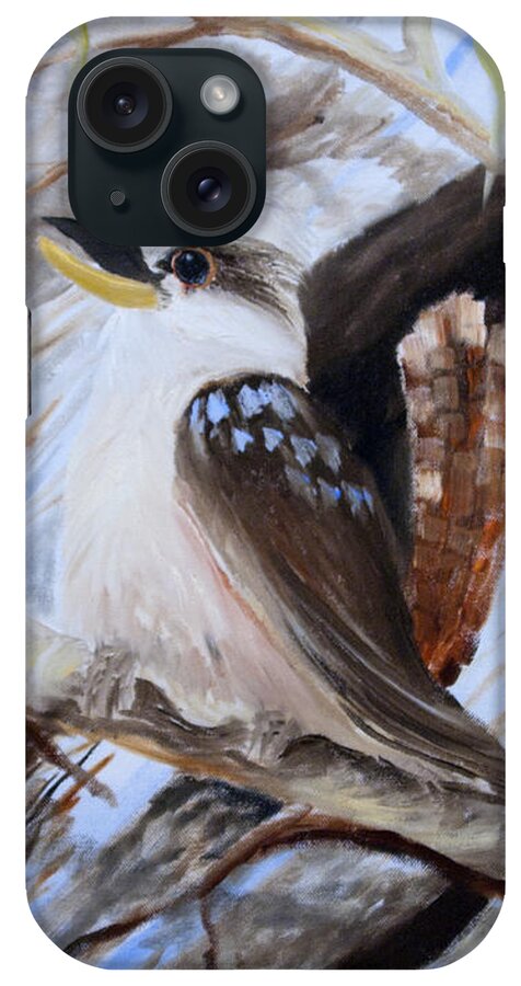 Kookaburra iPhone Case featuring the painting I got the blues tryptage by Glen Johnson