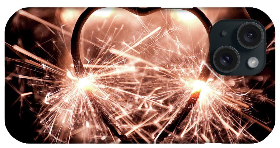 Firework Display iPhone Case featuring the photograph Illuminated Heart Shaped Sparkler by 400tmax