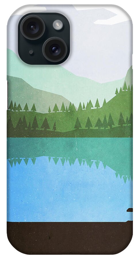 Tranquility iPhone Case featuring the digital art Illustrative Image Of Lake And Mountains by Malte Mueller