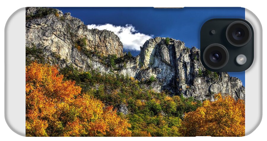 West Virginia iPhone Case featuring the photograph Imposing Seneca Rocks - Seneca Rocks National Recreation Area WV Autumn Mid-Afternoon by Michael Mazaika