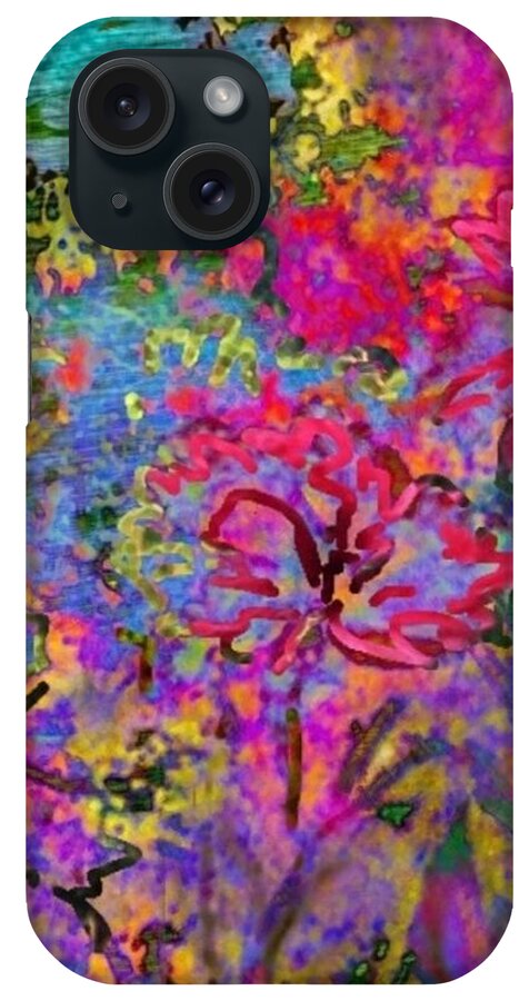 Sharkcrossing iPhone Case featuring the digital art V Impressionistic Magenta Hibiscus - Vertical by Lyn Voytershark