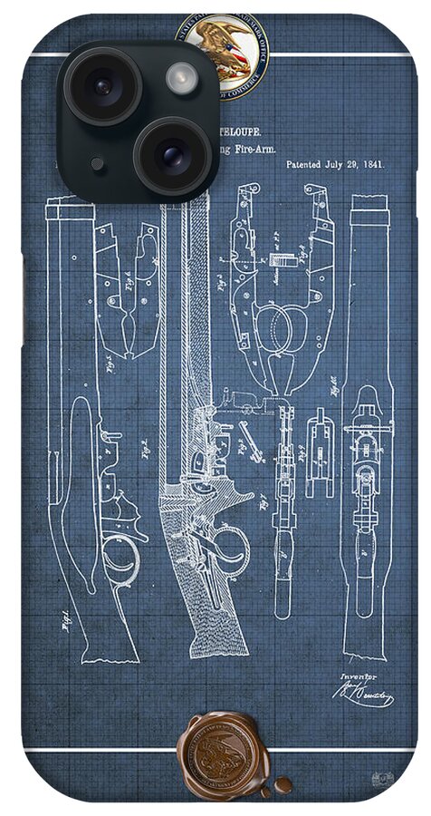 C7 Vintage Patents Weapons And Firearms iPhone Case featuring the digital art Improvement to Muzzle-Loading Fire-Arm - Vintage Patent Blueprint by Serge Averbukh