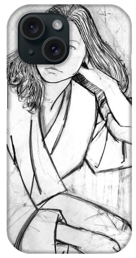 Woman Posing In Robe iPhone Case featuring the drawing In Her Robe by Mark Lunde