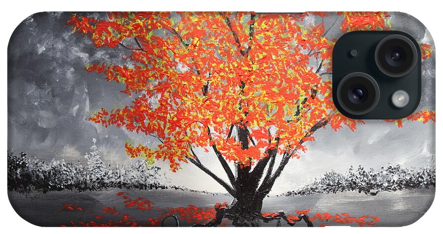 Red Tree iPhone Case featuring the painting Blaze In The Twilight #1 by Stefan Duncan