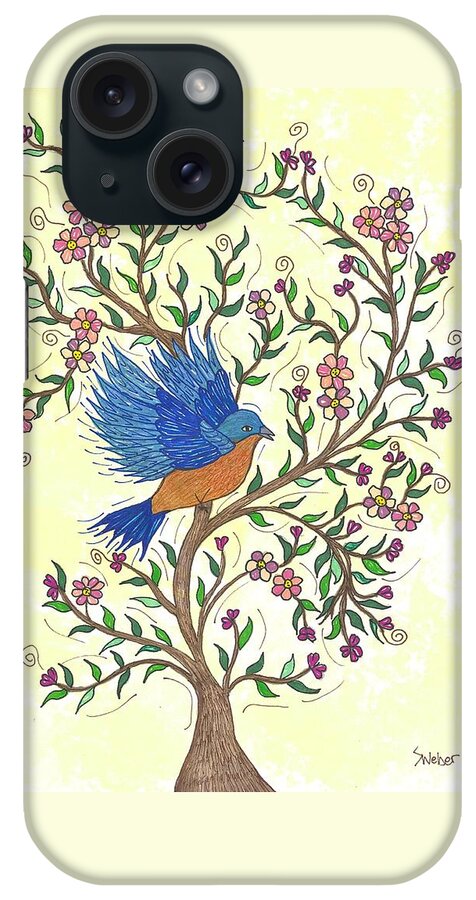 Bird iPhone Case featuring the painting In The Garden - Bluebird by Susie WEBER