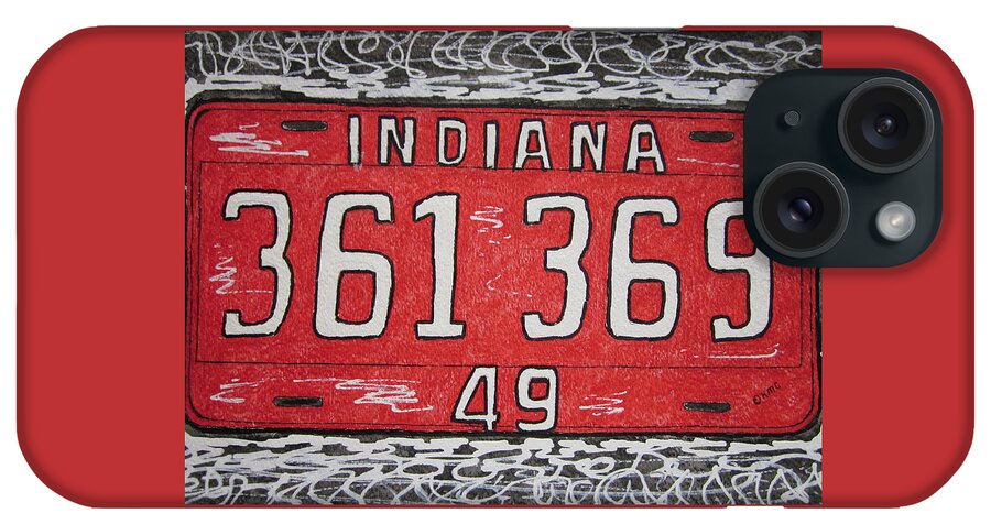 Indiana iPhone Case featuring the painting Indiana 1949 License Platee by Kathy Marrs Chandler
