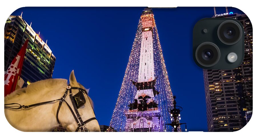 Chase Tower iPhone Case featuring the photograph Indiana - Monument Circle with Lights and Horse by Ron Pate