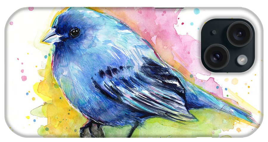 Blue iPhone Case featuring the painting Indigo Bunting Blue Bird Watercolor by Olga Shvartsur