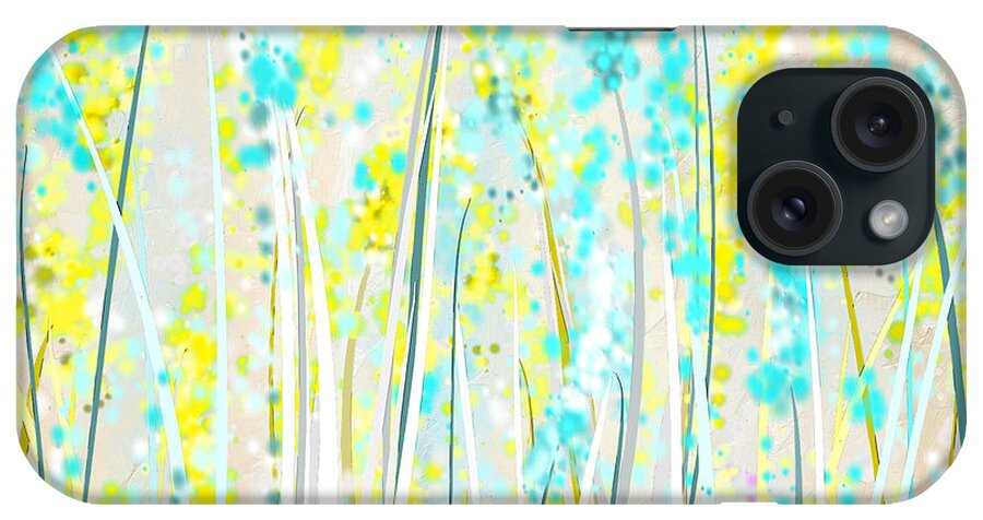Yellow iPhone Case featuring the painting Indoor Spring- Yellow And Teal Art by Lourry Legarde