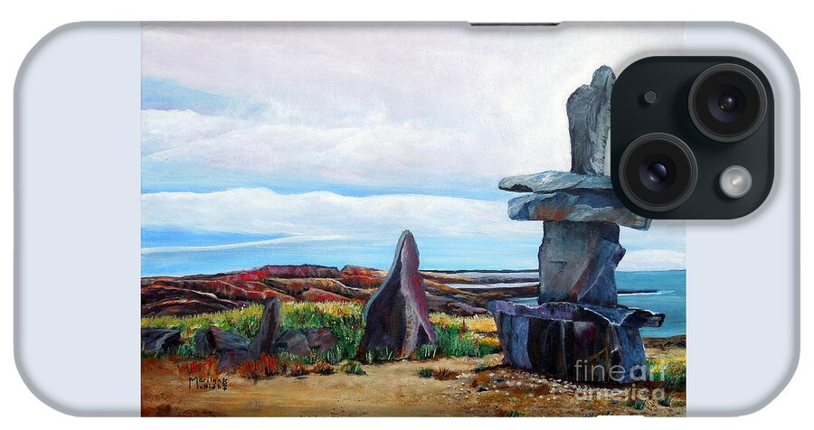 Stone Landmark iPhone Case featuring the painting Inukshuk by Marilyn McNish