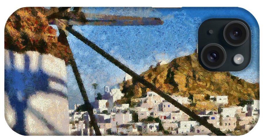 Ios iPhone Case featuring the painting Ios town and windmill #5 by George Atsametakis