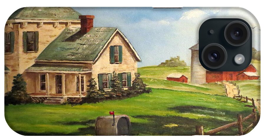 Farm Painting iPhone Case featuring the painting Cherokee Iowa Farm House by Lee Piper
