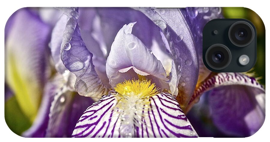 Iris iPhone Case featuring the photograph Iris with Raindrops by Linda Bianic