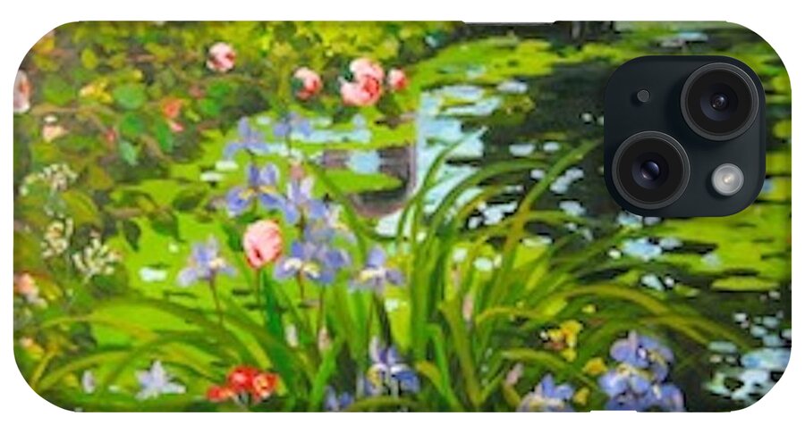 Landscape iPhone Case featuring the painting Irises on the Pond by Ingrid Dohm
