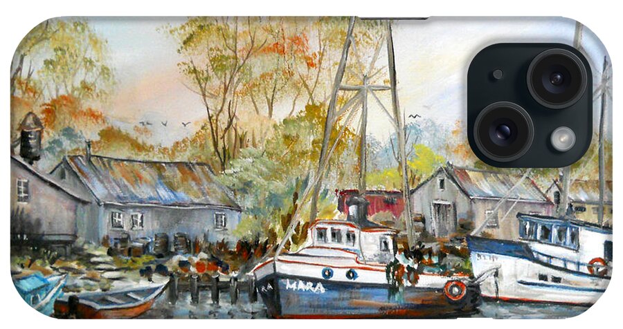 Marina iPhone Case featuring the painting It is a busy day here at the marina by Dorothy Maier