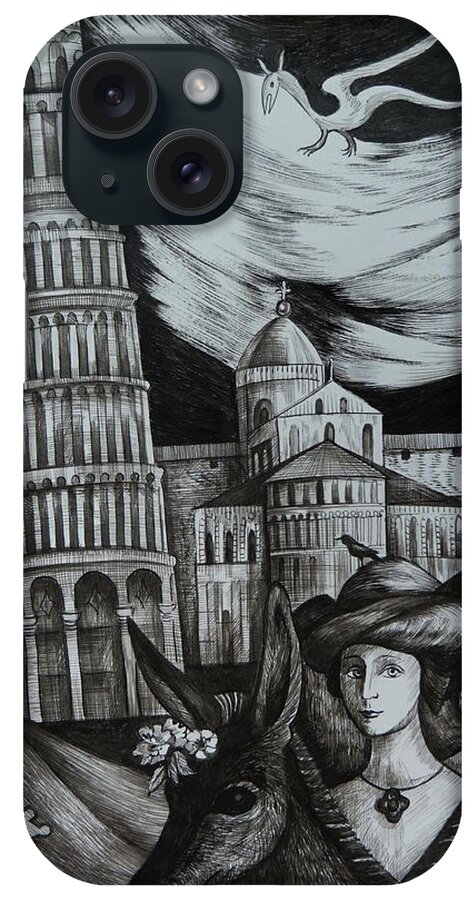 Travel iPhone Case featuring the drawing Italian Fantasies. Pisa by Anna Duyunova