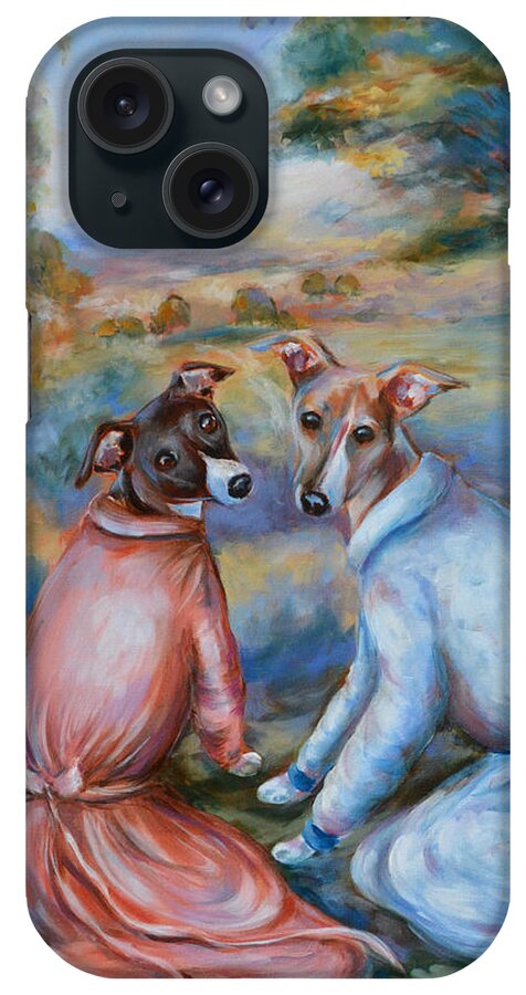 Italian Greyhounds iPhone Case featuring the painting Italian Greyhounds Renoir style by Lachri