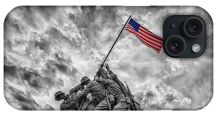 American Flag iPhone Case featuring the photograph Iwo Jima Memorial BW 1 by Susan Candelario