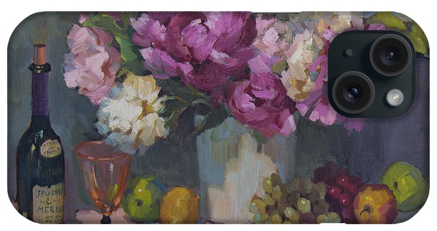 Wine iPhone Case featuring the painting J. P. Chenet and Peonies by Diane McClary