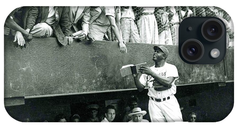 Jackie Robinson iPhone Case featuring the photograph Jackie Robinson signs autographs vintage baseball by Vintage Collectables