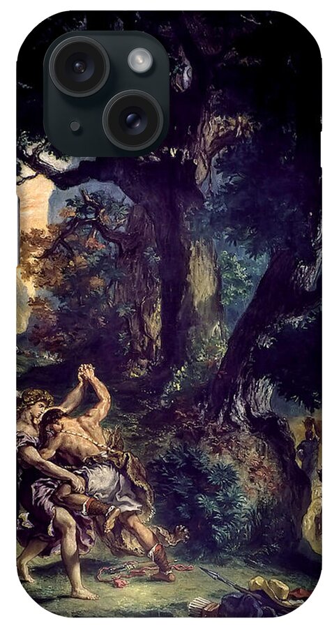 Eugene Delacroix iPhone Case featuring the painting Jacob Wrestling the Angel by Eugene Delacroix