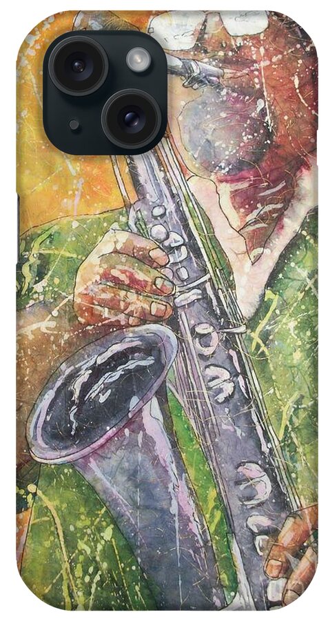 Saxophone iPhone Case featuring the painting Jazz Bliss by Carol Losinski Naylor