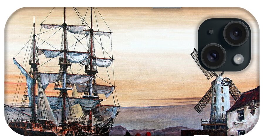 Val Byrne iPhone Case featuring the painting Jeanie Johnston Famine Ship by Val Byrne