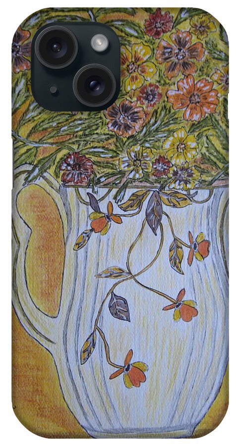 Jewel Tea iPhone Case featuring the painting Jewel Tea Pitcher with Marigolds by Kathy Marrs Chandler