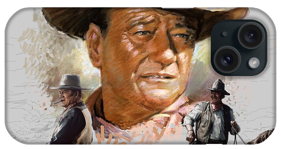 Film Actor iPhone Case featuring the mixed media John Wayne by Viola El
