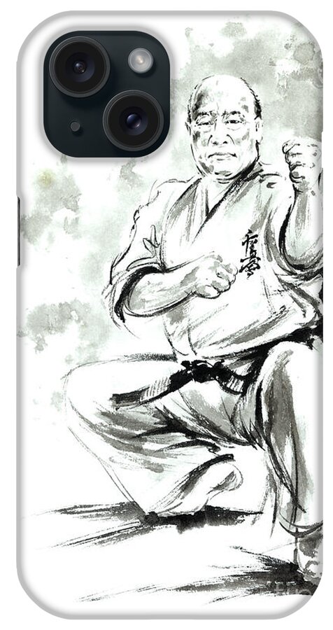 Karate iPhone Case featuring the painting Karate martial arts kyokushinkai Masutatsu Oyama japanese kick japan ink sumi-e by Mariusz Szmerdt