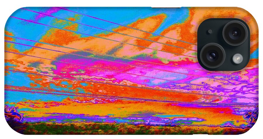 Super Bright Land-waterscape Cloudscape Photo Digitally Manipulated Contemporary Modern iPhone Case featuring the digital art Kennebec River Neon by Priscilla Batzell Expressionist Art Studio Gallery