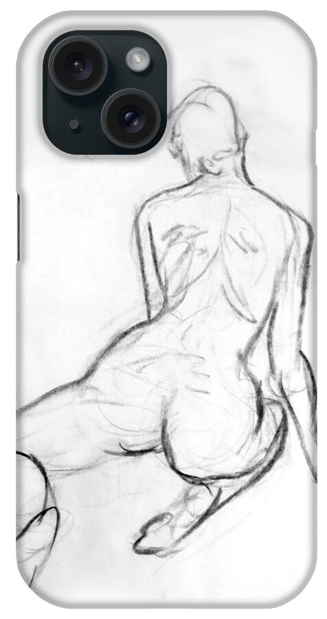 Drawing iPhone Case featuring the drawing Kneeling Female Nude by Adam Long