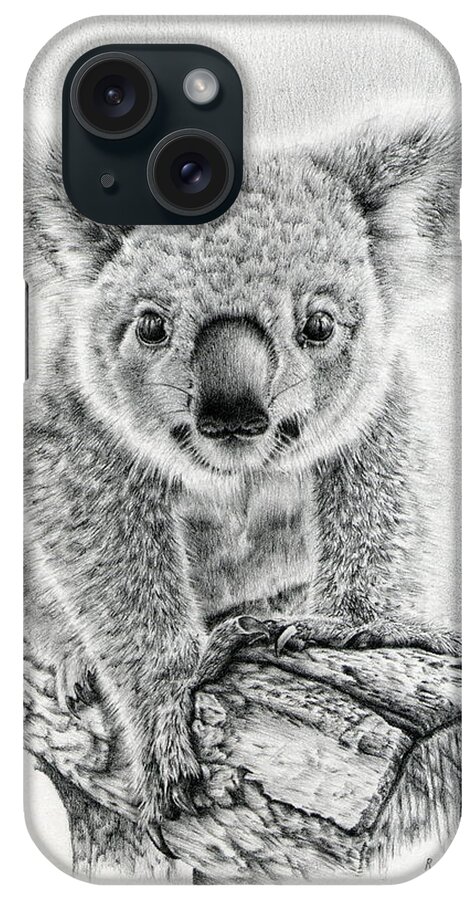 Koala iPhone Case featuring the drawing Koala Oxley Twinkles by Casey 'Remrov' Vormer