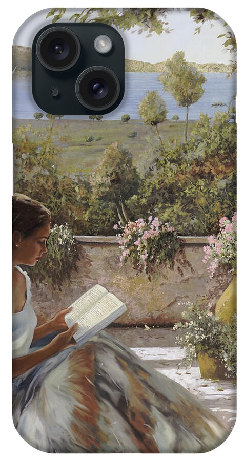 Read iPhone Case featuring the painting La Lettura All'ombra by Guido Borelli