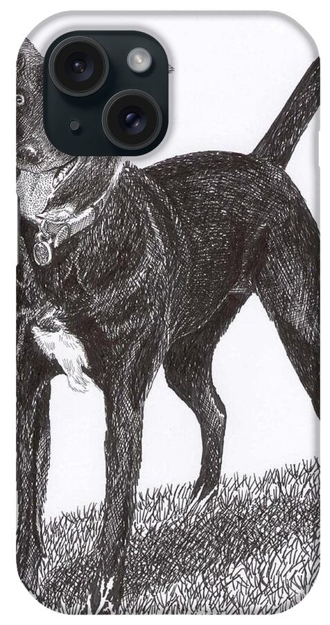 Priced Starting At $ 100.00 To $ 125.00 Framed Prints Of Man�s Best Friend. Framed Pen & Ink Art Of Winer Dogs. Ink Art Of Pets. Art Of Dogs And Cats.sue's Dog Drawn In Pen & Ink. iPhone Case featuring the drawing Here is Once OWN SEE by Jack Pumphrey