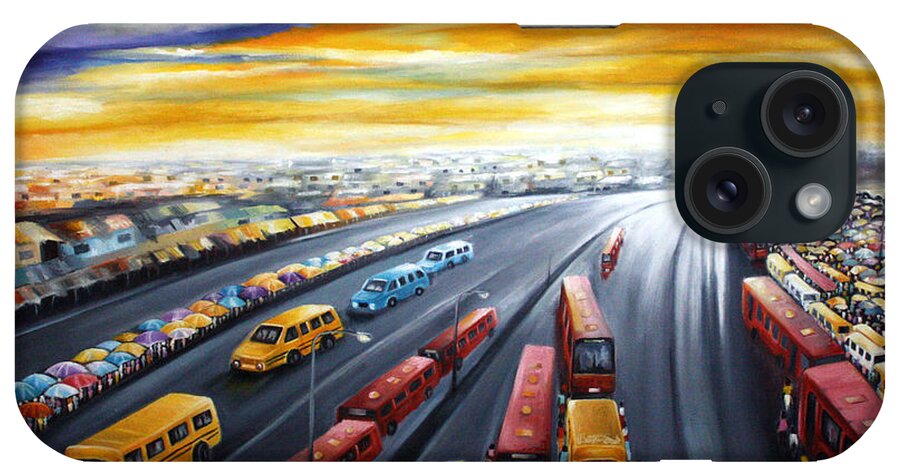 Yellow iPhone Case featuring the painting Lagos Traffic by Olaoluwa Smith