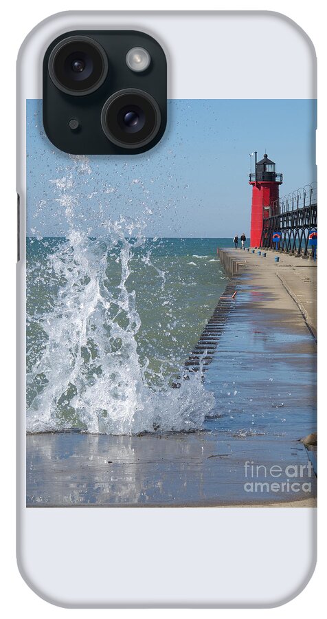 Lighthouse iPhone Case featuring the photograph Lake Michigan Splash by Ann Horn