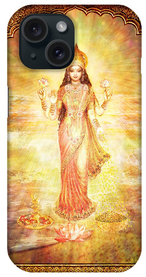 Goddess Painting iPhone Case featuring the mixed media Lakshmi the Goddess of Fortune and Abundance by Ananda Vdovic