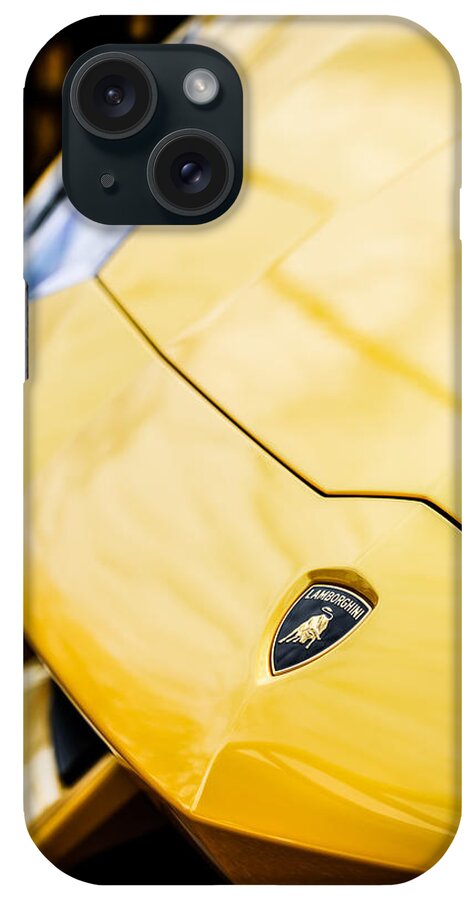 Lamborghini Hood Emblem iPhone Case featuring the photograph Lamborghini Hood Emblem -1661c by Jill Reger